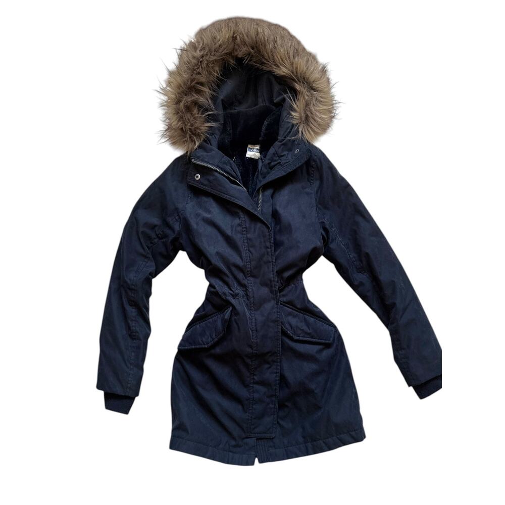 A&F Ultra Parka navy winter coat extra small faux-fur hood clinched waist 3-way - Picture 3 of 11